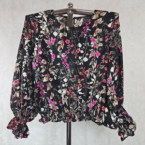 Kontrol Black Flower Print  Long Sleeve Size Large
